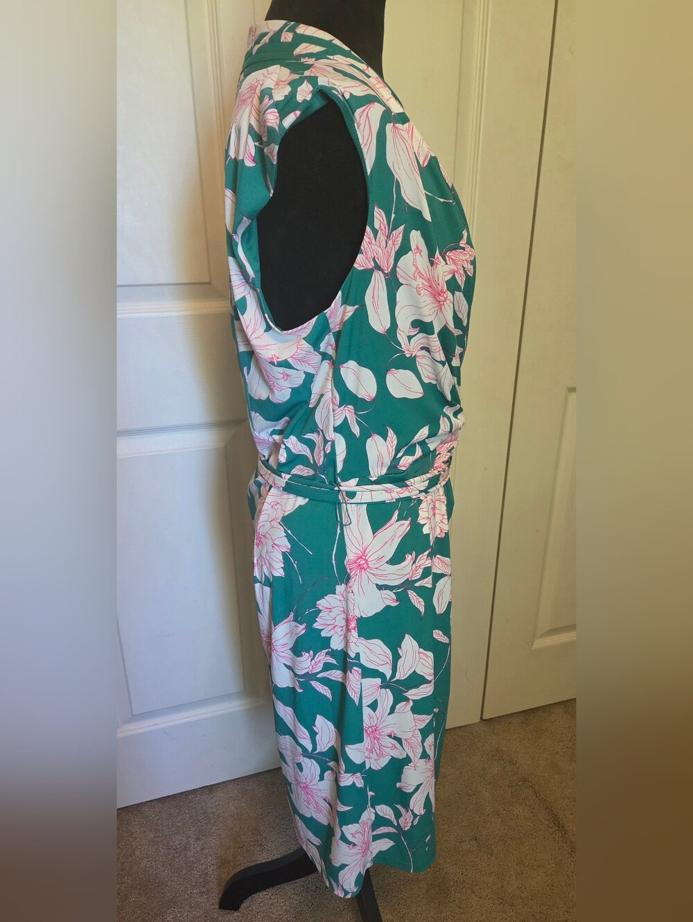 Eliza J Emerald Green Pink Dress Sleeveless Floral Print Fit & Flare Size 12 NEW - Picture 5 of 13